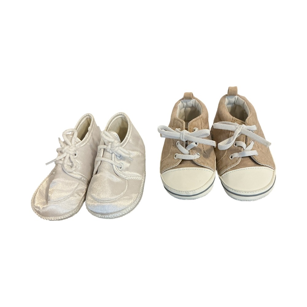 Carters Child of Mine Infant Crib Shoes Bundle White Satin Tan Corduroy 9-12M